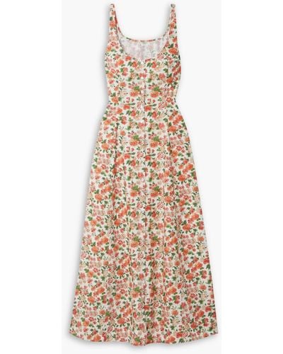 Doen Lantana Floral-print Organic Cotton-poplin Midi Dress - Natural
