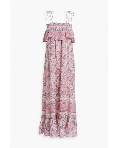 Antik Batik Cold-shoulder Paisley-print Cotton-voile Maxi Dress - Pink