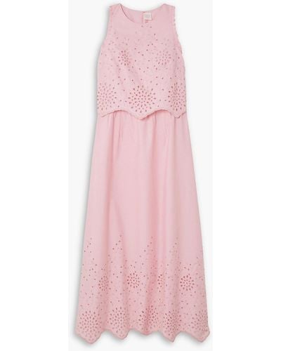 Loretta Caponi Fausta Broderie Anglaise Cotton-blend Midi Dress - Pink