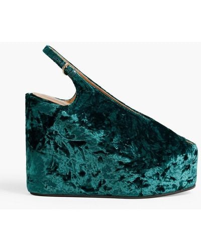 Dries Van Noten Crushed-velvet Wedge Slingback Sandals - Green