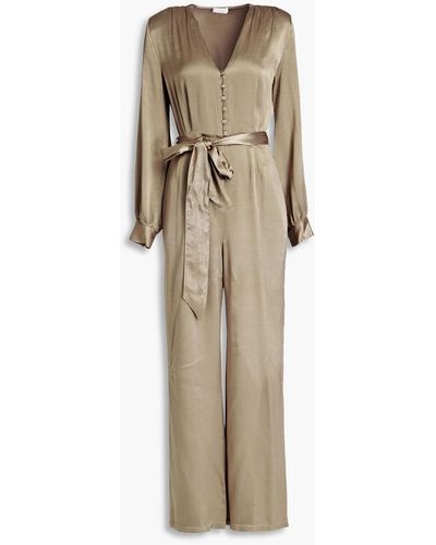 Ghost Poppy Pleated Satin-crepe Jumpsuit - Natural