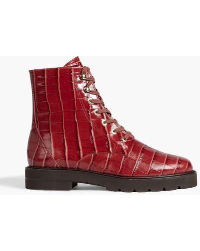 Stuart Weitzman Mila Croc-effect Leather Combat Boots - Red