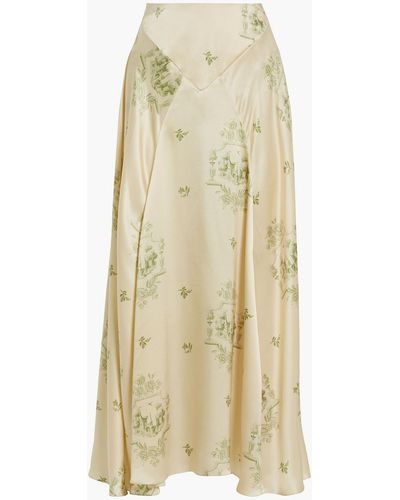 Simone Rocha Pleated Printed Silk-satin Maxi Skirt - Natural
