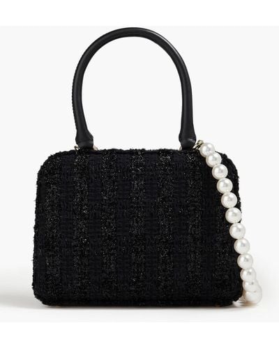 Simone Rocha Faux Pearl-embellished Tinsel And Tweed Tote - Black