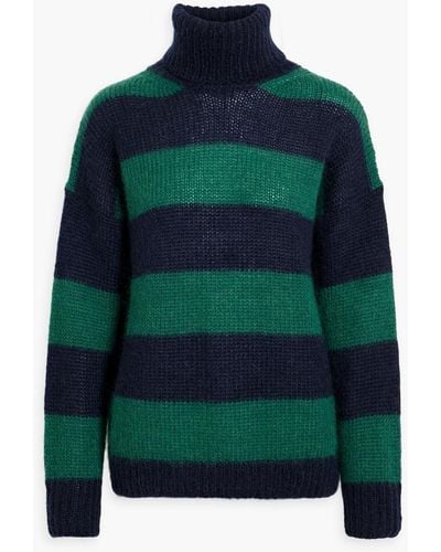 Iris & Ink Elsie Striped Mohair-blend Turtleneck Sweater - Green