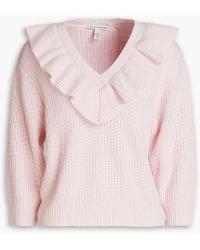 Autumn Cashmere Ruffled Ribbed Cashmere-blend Jumper - Pink