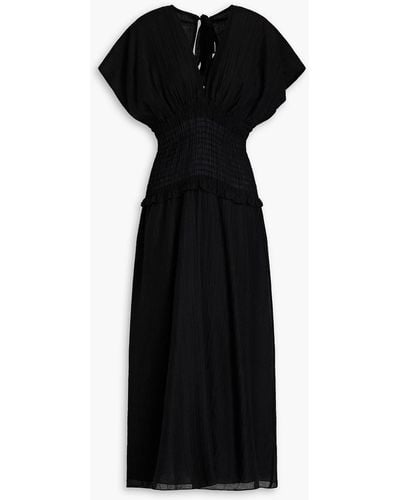 Mother Of Pearl Priya Smocked Lyocell-blend Voile Midi Dress - Black