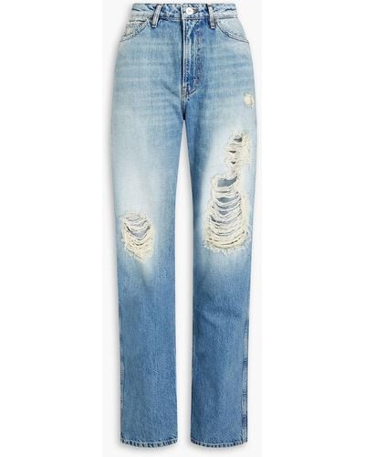 3x1 Vic hoch sitzende jeans mit geradem bein in distressed- und ausgewaschener optik - Blau