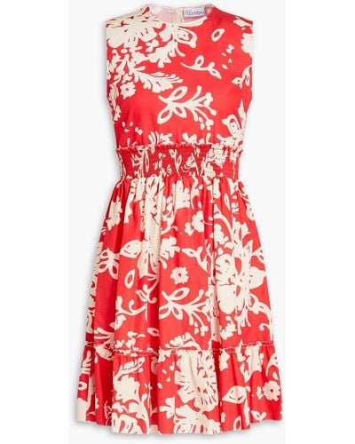 RED Valentino Shirred Printed Cotton-poplin Mini Dress