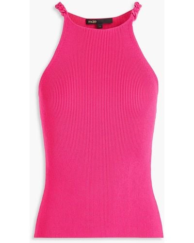 Maje Chain-embellished Ribbed-knit Top - Pink