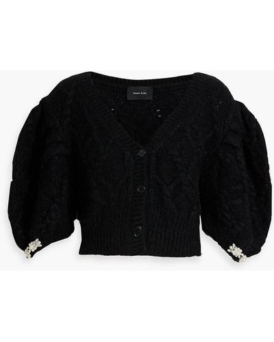 Simone Rocha Cropped Embellished Cable-knit Alpaca-blend Cardigan - Black