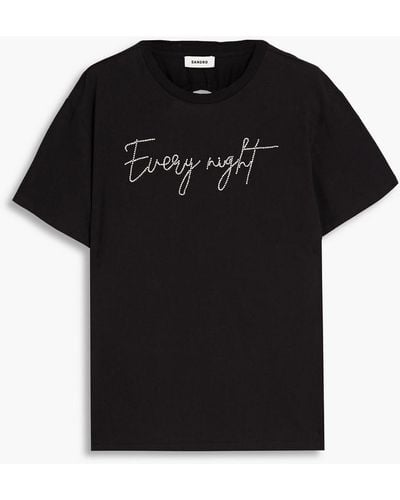 Sandro Crystal-embellished Cotton-jersey T-shirt - Black