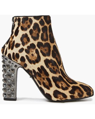 Dolce & Gabbana Embellished Leopard-print Calf Hair Ankle Boots - Brown
