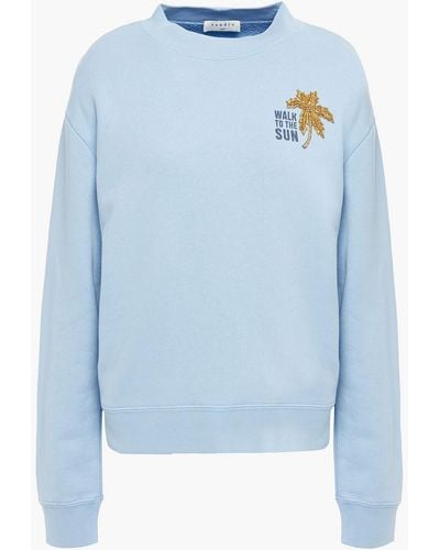 Sandro Embellished Printed French Cotton-terry Sweatshirt - Blue
