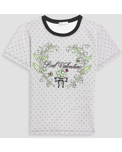 RED Valentino Embroidered Printed Cotton-jersey T-shirt - Blue