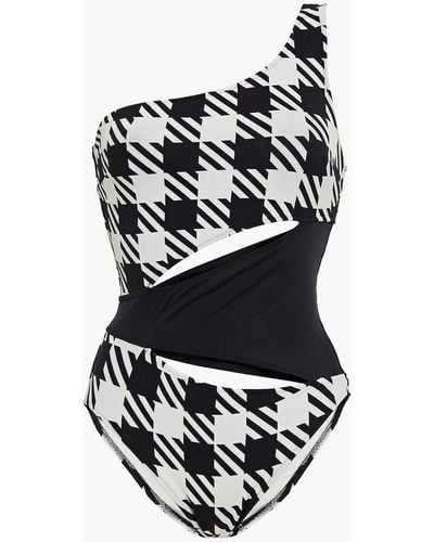 Solid & Striped The Louise One-shoulder Houndstooth Swimsuit - Black