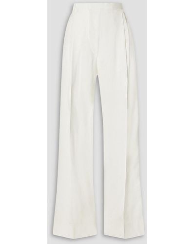 Victoria Beckham Pleated Grain De Poudre Wide-leg Trousers - White