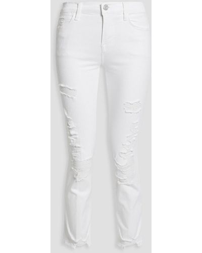 FRAME Le High Straight Distressed High-rise Slim-leg Jeans - White