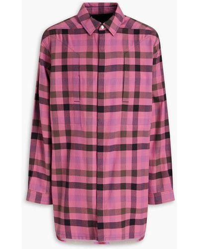 Rick Owens Checked Satin-paneled Cotton-flannel Shirt - Pink