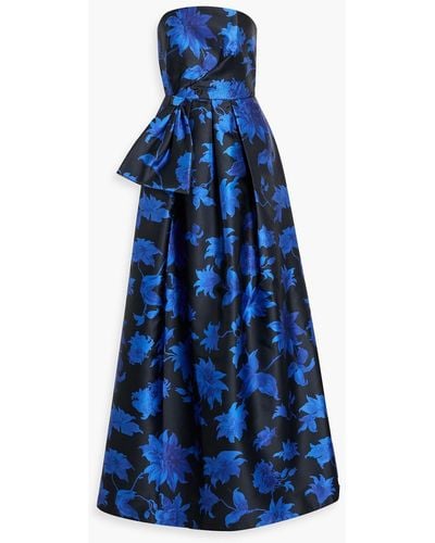 Sachin & Babi Ainsley Bow-embellished Floral-print Satin Gown - Blue