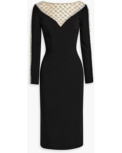 Jenny Packham Embellished Tulle-paneled Crepe Midi Dress - Black
