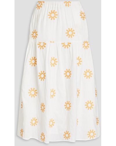 L.F.Markey viggo Embroidered Organic Cotton Midi Skirt - Natural