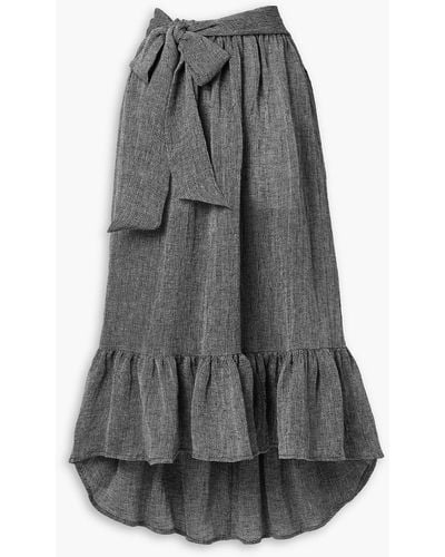 Lisa Marie Fernandez Nicole Ruffled Linen-blend Gauze Midi Skirt - Gray