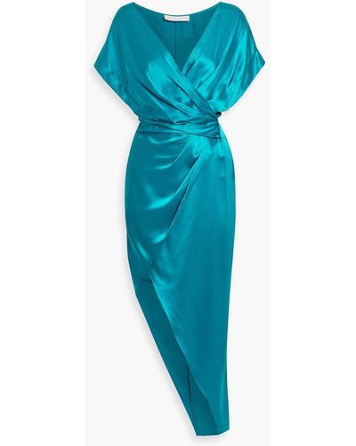Michelle Mason Wrap-effect Silk-satin Midi Dress - Blue
