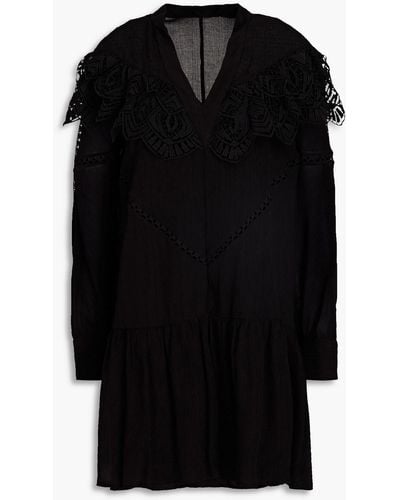 IRO Guipure Lace-trimmed Crepon Mini Dress - Black