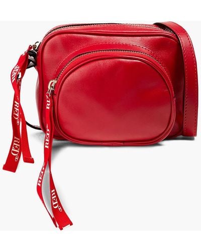 Red(V) Double Disco Leather Shouklder Bag - Red