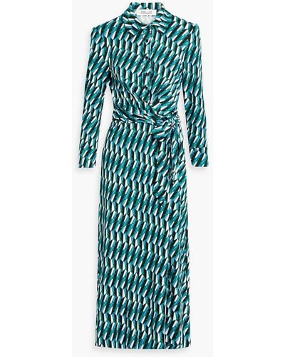 Diane von Furstenberg Sana Printed Jersey Midi Wrap Dress - Green