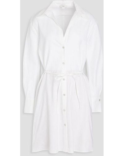 Vince Belted Linen-blend Mini Shirt Dress - White