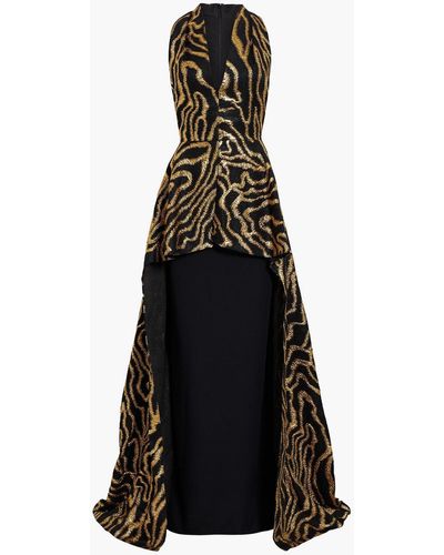 Safiyaa Layered Fil Coupé And Crepe Gown - Black