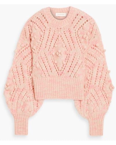 Zimmermann Pompom-embellished Pointelle-knit Jumper - Pink