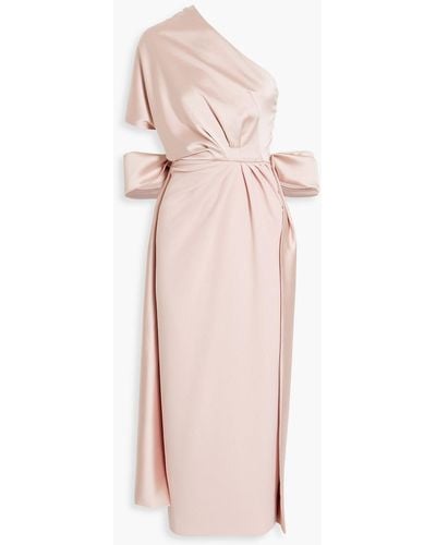 Rhea Costa One-shoulder Draped Satin-crepe Midi Dress - Pink