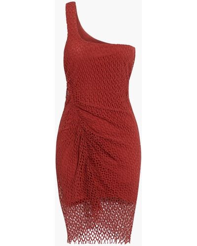 IRO Juney One-shoulder Ruched Crocheted Cotton Mini Dress - Red