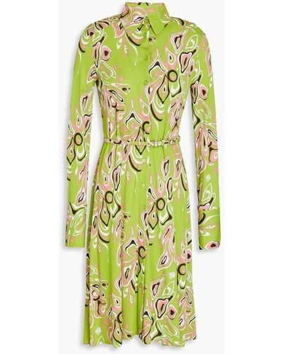 Emilio Pucci Belted Printed Jersey Shirt Dress - Green