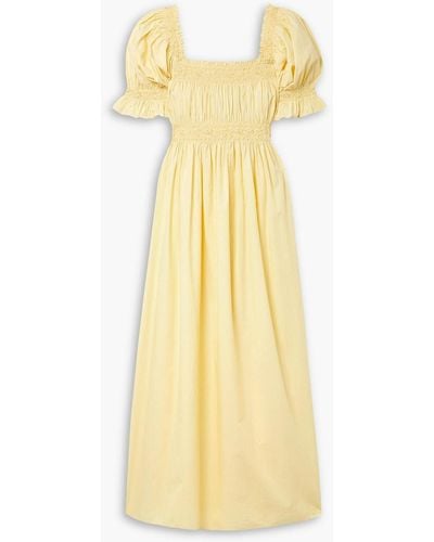 Doen Eclipse Embroidered Organic Cotton-poplin Midi Dress - Yellow