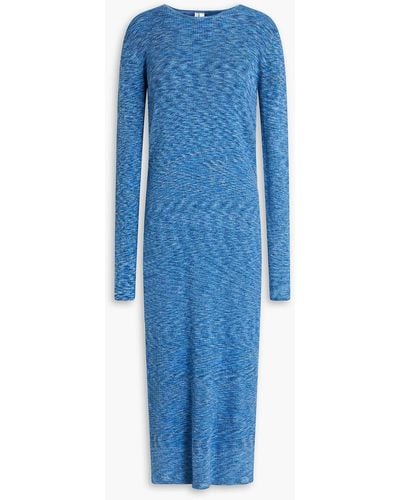 Tibi Ribbed Marled Cotton Midi Dress - Blue