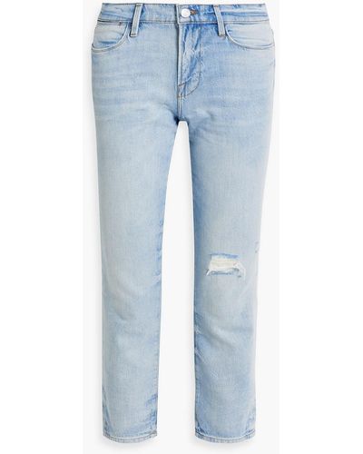 FRAME Le High Straight Cropped Distressed High-rise Straight-leg Jeans - Blue