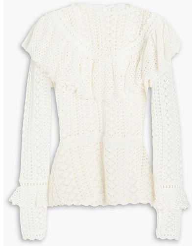 Zimmermann Ruffled Crocheted Cotton Blouse - White