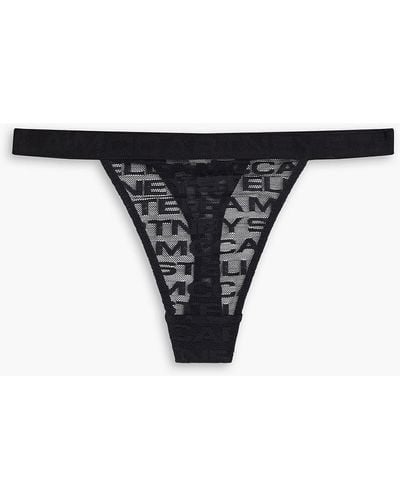 Stella McCartney Embroidered Lace Mid-rise Thong - Black