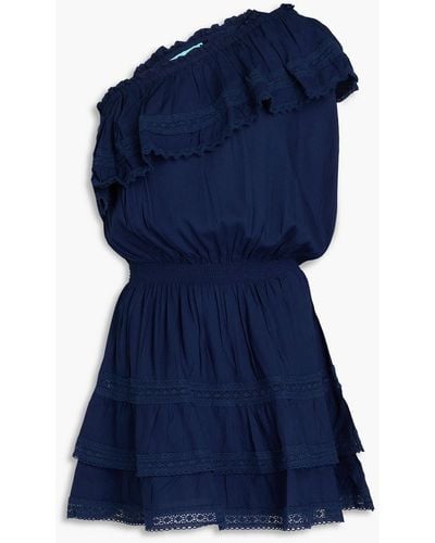 Melissa Odabash Debbie One-shoulder Ruffled Voile Mini Dress - Blue