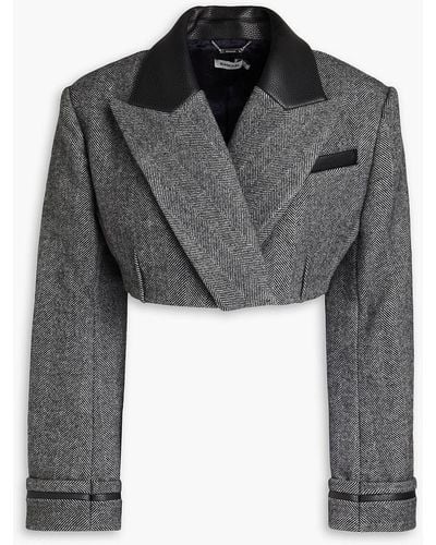 Jonathan Simkhai Cropped Herringbone Wool-blend Tweed Blazer - Black