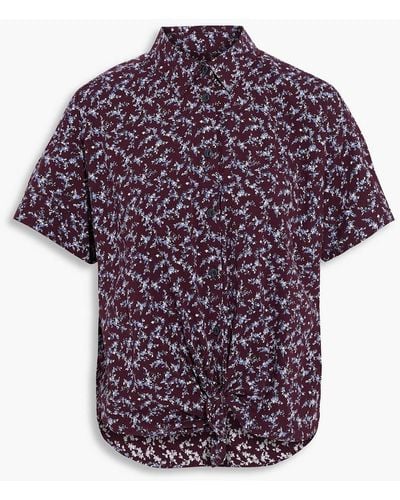 Rag & Bone Lenny Tie-front Floral-print Stretch-cotton Poplin Shirt - Purple