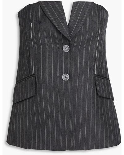 Jonathan Simkhai Billie Strapless Pinstriped Wool-blend Twill Bustier Top - Black