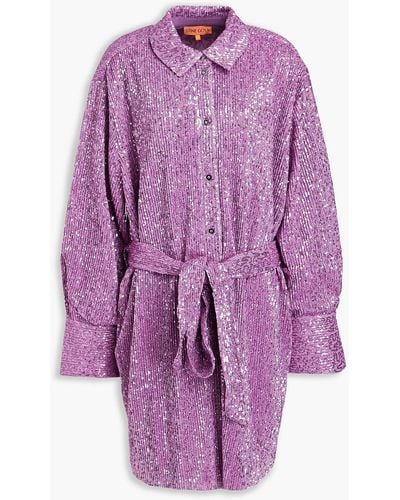 Stine Goya Isolde Sequined Lamé-jersey Mini Shirt Dress - Purple