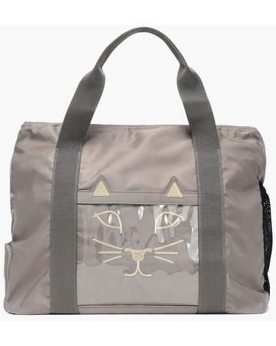 Charlotte Olympia Purrfect Embroidered Shell Weekend Bag - Grey