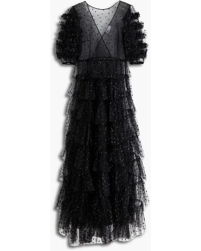 RED Valentino Tiered Glittered Tulle Maxi Dress - Black