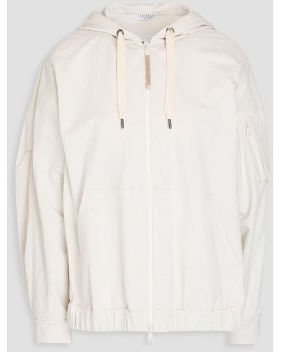 Brunello Cucinelli Shell-paneled Bead-embellished French Cotton-blend Terry Zip-up Hoodie - Natural